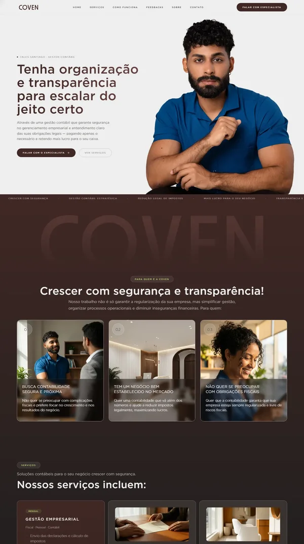Landing page da COVEN no ar